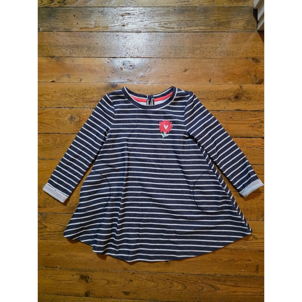 Cat & Jack Toddler Girls Navy White Striped Long Sleeve Flower Pocket Dress 3T